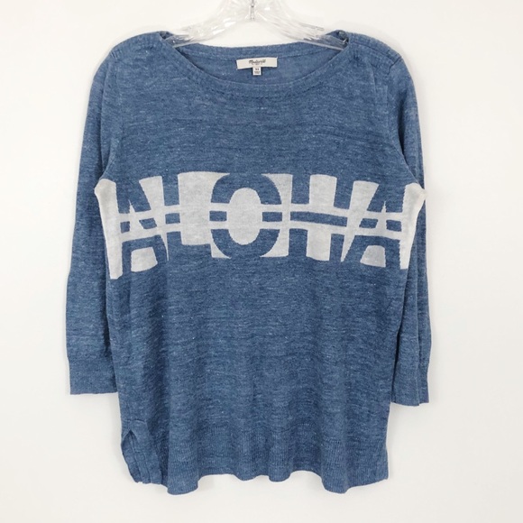 Madewell Aloha Graphic Ferry Linen Sweater in Blue Size XS - Picture 1 of 10